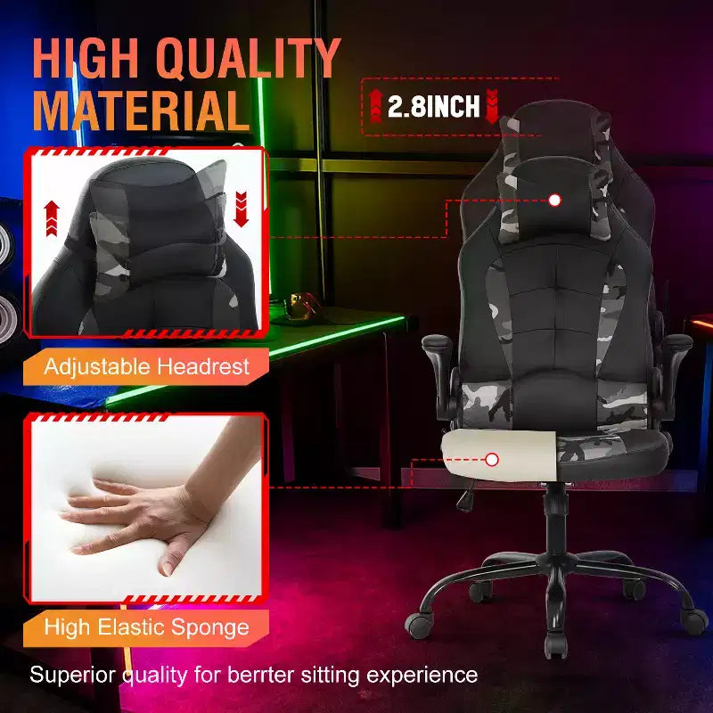 Silla FDW para videojuegos, silla de oficina, silla de escritorio con soporte lumbar, reposabrazos abatibles, reposacabezas
