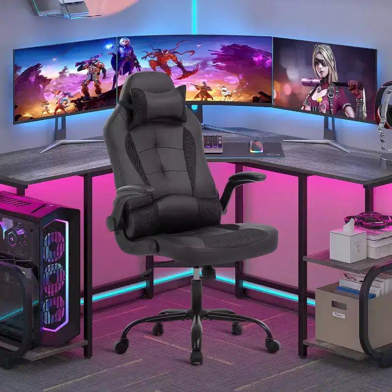 Silla FDW para videojuegos, silla de oficina, silla de escritorio con soporte lumbar, reposabrazos abatibles, reposacabezas
