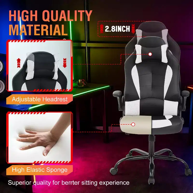 Silla FDW para videojuegos, silla de oficina, silla de escritorio con soporte lumbar, reposabrazos abatibles, reposacabezas