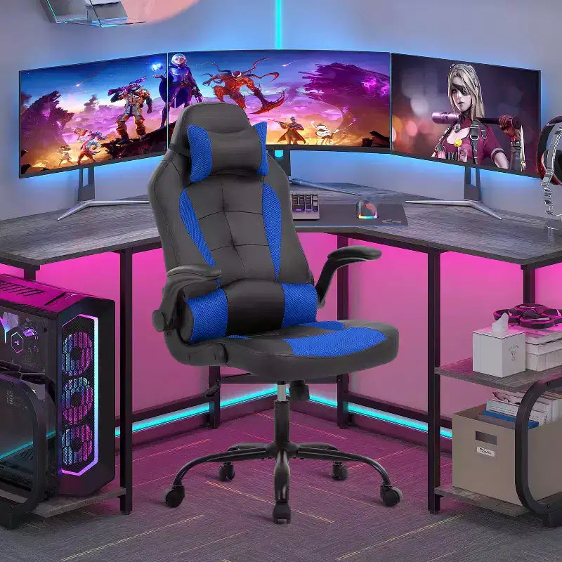 Silla FDW para videojuegos, silla de oficina, silla de escritorio con soporte lumbar, reposabrazos abatibles, reposacabezas