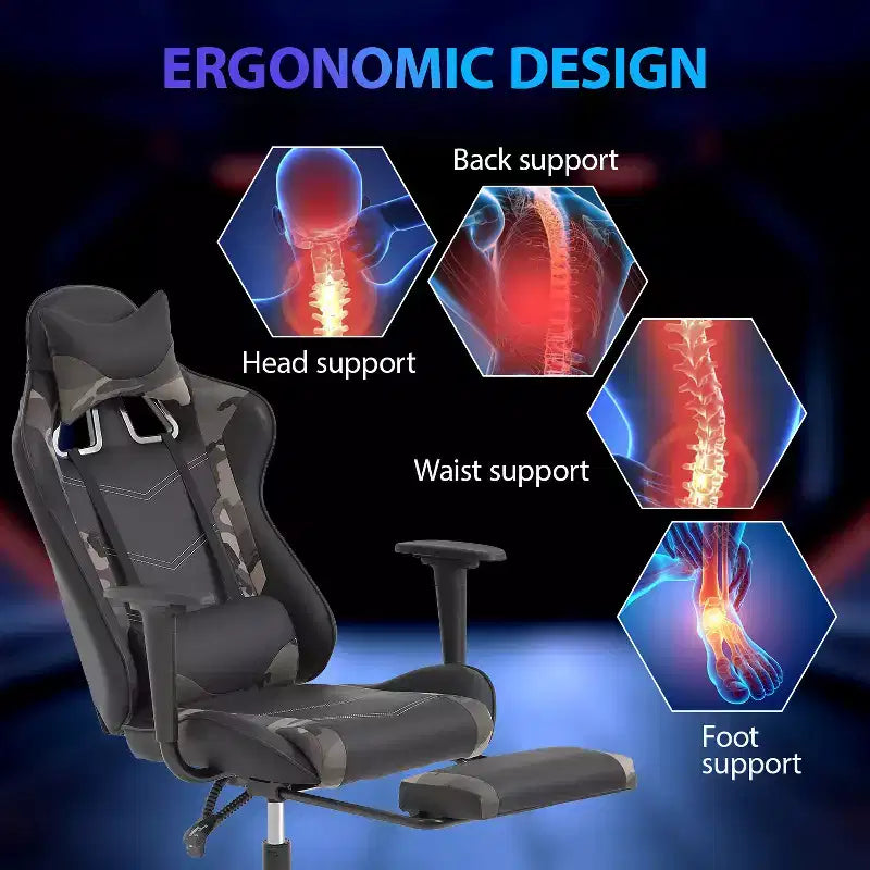 Silla para videojuegos FDW Racing, sillas para videojuegos con escritorio para computadora, cuero de PU, reposacabezas, soporte lumbar y asiento giratorio de 360 grados