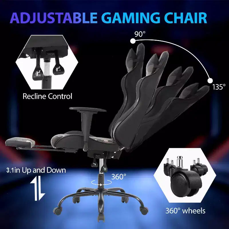 Silla para videojuegos FDW Racing, sillas para videojuegos con escritorio para computadora, cuero de PU, reposacabezas, soporte lumbar y asiento giratorio de 360 grados