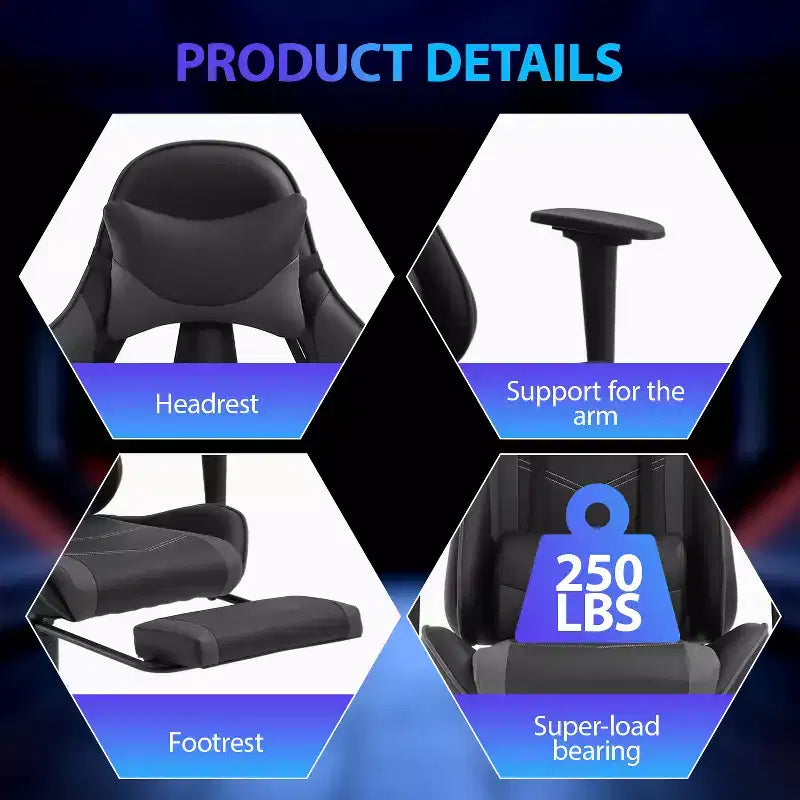 Silla para videojuegos FDW Racing, sillas para videojuegos con escritorio para computadora, cuero de PU, reposacabezas, soporte lumbar y asiento giratorio de 360 grados