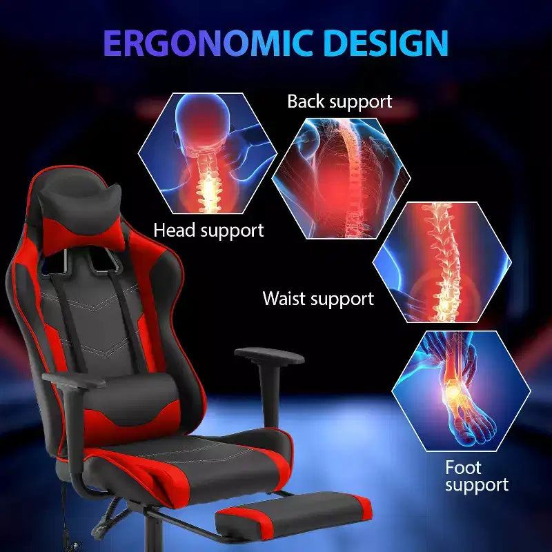 Silla para videojuegos FDW Racing, sillas para videojuegos con escritorio para computadora, cuero de PU, reposacabezas, soporte lumbar y asiento giratorio de 360 grados