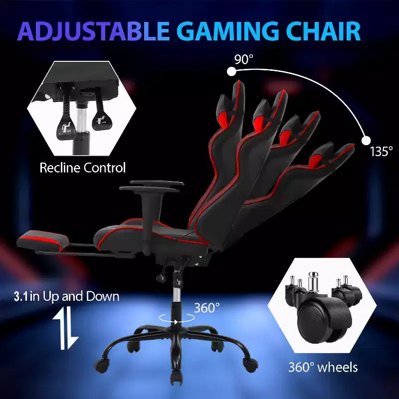 Silla para videojuegos FDW Racing, sillas para videojuegos con escritorio para computadora, cuero de PU, reposacabezas, soporte lumbar y asiento giratorio de 360 grados