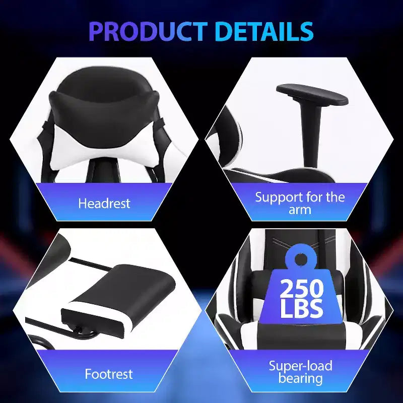 Silla para videojuegos FDW Racing, sillas para videojuegos con escritorio para computadora, cuero de PU, reposacabezas, soporte lumbar y asiento giratorio de 360 grados