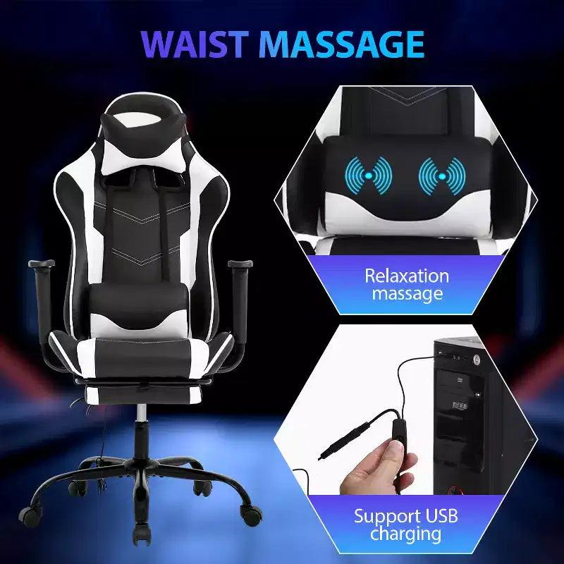 Silla para videojuegos FDW Racing, sillas para videojuegos con escritorio para computadora, cuero de PU, reposacabezas, soporte lumbar y asiento giratorio de 360 grados