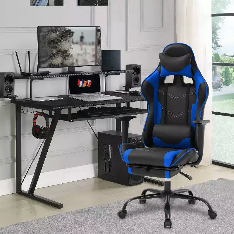 Silla para videojuegos FDW Racing, sillas para videojuegos con escritorio para computadora, cuero de PU, reposacabezas, soporte lumbar y asiento giratorio de 360 grados