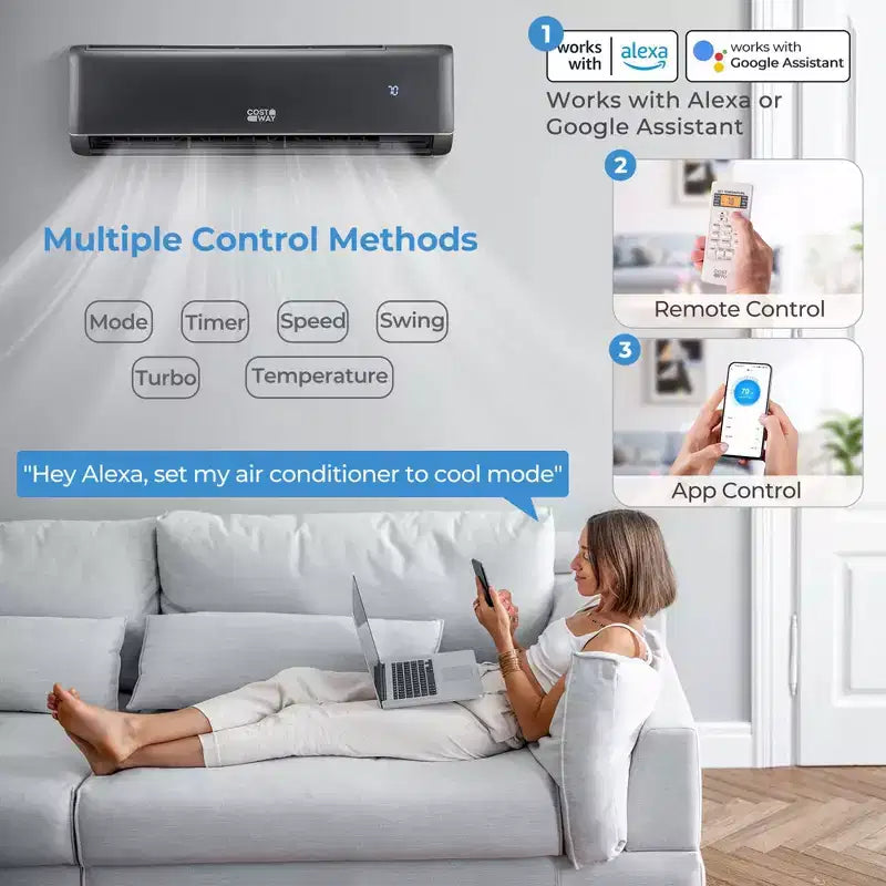 Climatiseur et Chauffage Mini Split Wi-Fi 24000 BTU avec Pompe à Chaleur Costway