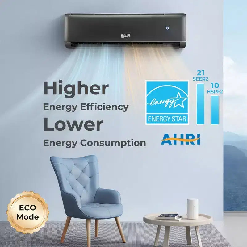 Climatiseur et Chauffage Mini Split Wi-Fi 24000 BTU avec Pompe à Chaleur Costway